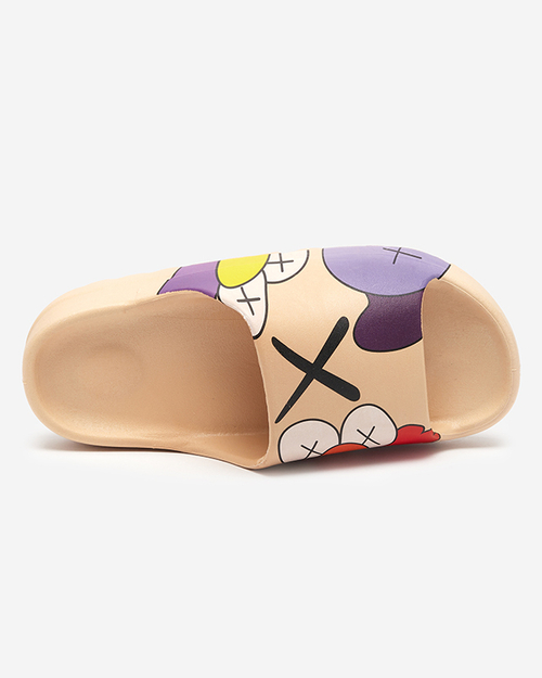 Бежеві жіночі резинові шльопанці з принтом Pfizz