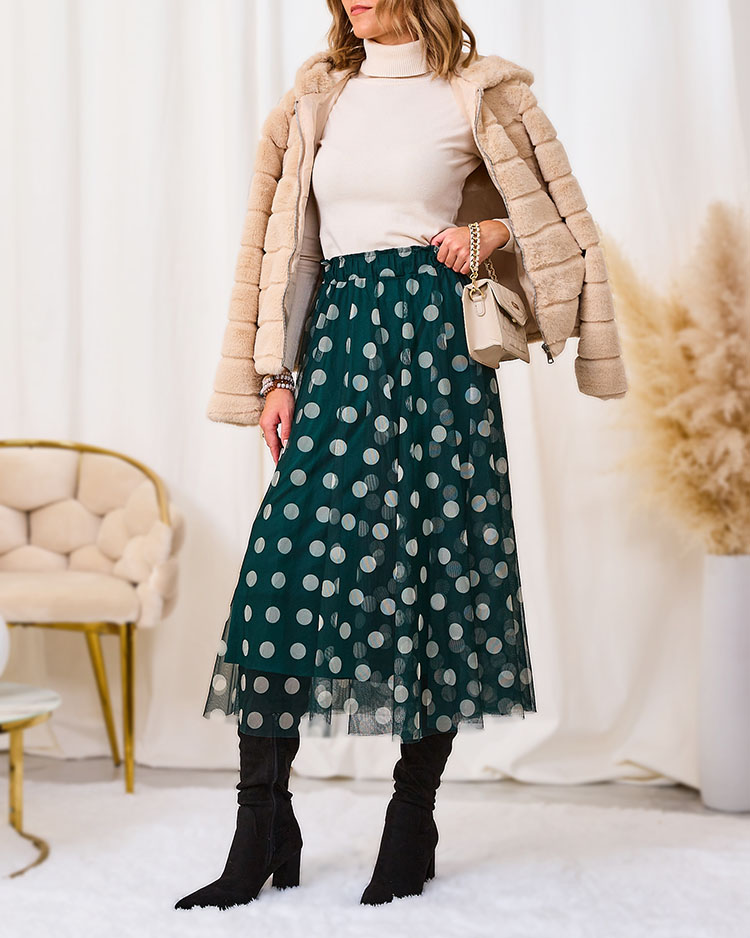 Royalfashion Dunkelgrüner doppellagiger Erbsen-Midirock für Damen