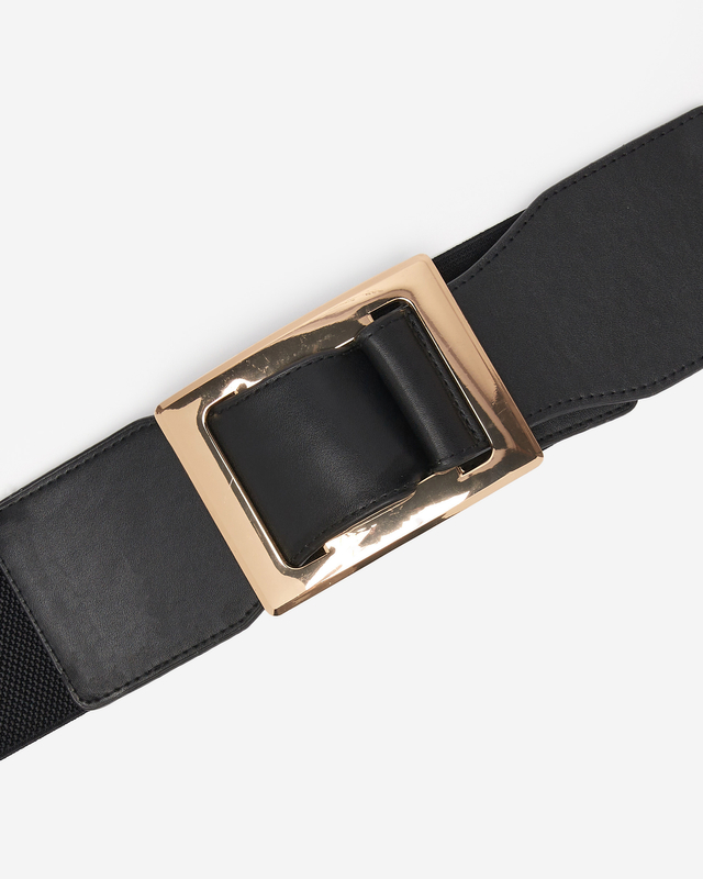 Schwarzer breiter elastischer Damengürtel mit großer Schnalle - Accessories