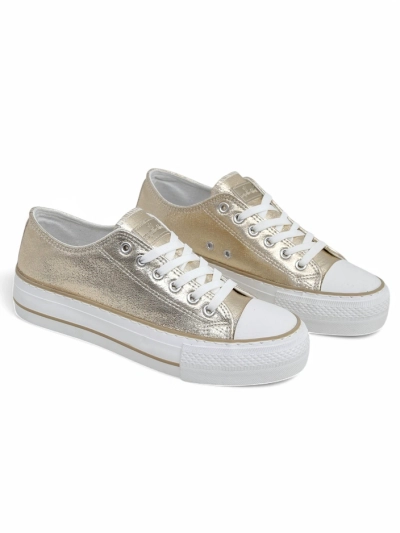 Aurelia Italia goldene Damen-Plateau-Sneakers Stoff Frühling Sommer