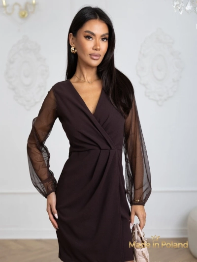 Elegantes Damen Mini Kleid Melisa mit Mesh-Ärmeln