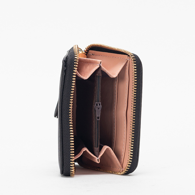 Schwarzes kleines Damenportemonnaie mit Teddybär und Schlüsselring - Accessoires