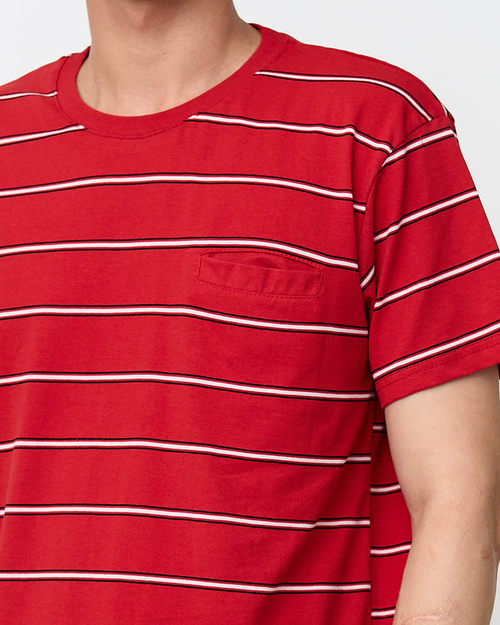 Чоловіча червона бавовняна футболка в смужку - Одяг