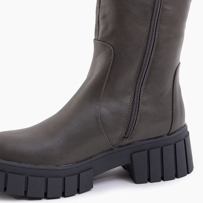 Dunkelgrüne kniehohe Stiefel für Damen mit flachen Absätzen Bitsy - Schuhe