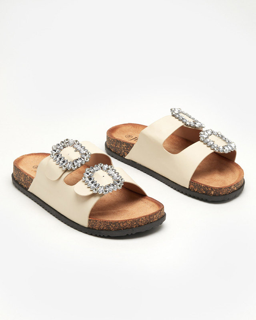 Бежеві жіночі шльопанці з пряжками Oterina