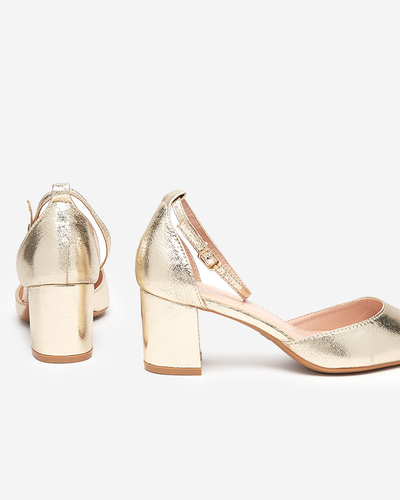 Damensandalen auf niedrigem Pfosten in goldener Farbe Nerola - Schuhe