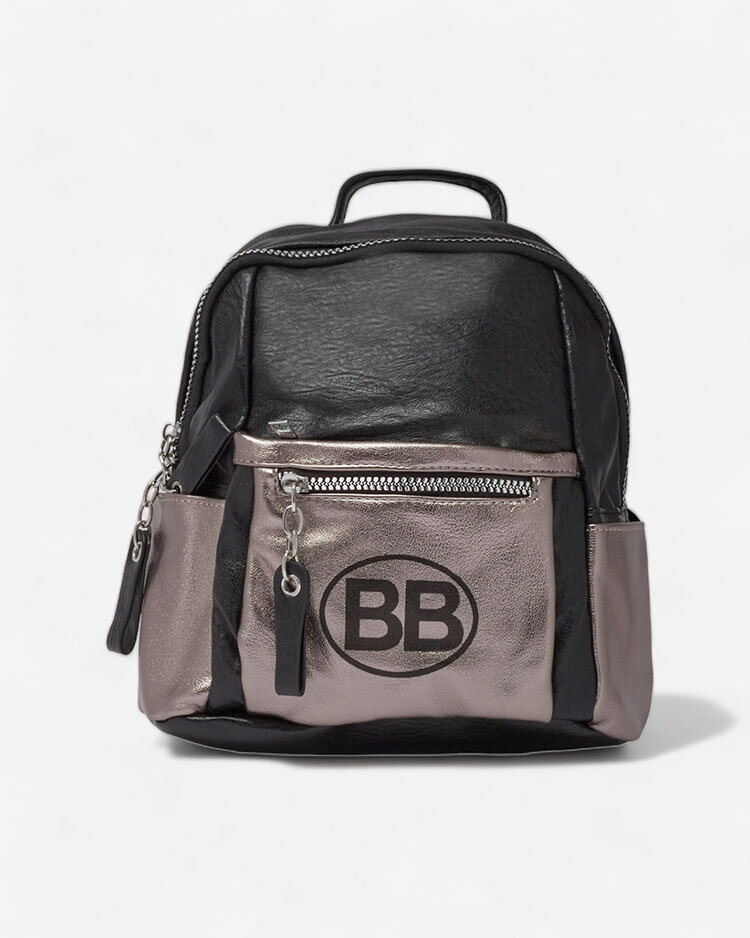 Royalfashion Schwarzer kleiner Damen-Öko-Leder-Rucksack mit