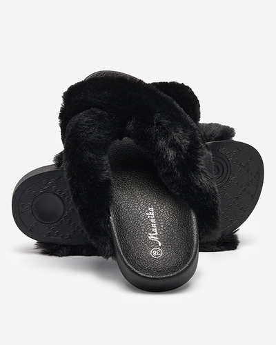 Hausschuhe mit Fell in Schwarz Mashte - Footwear