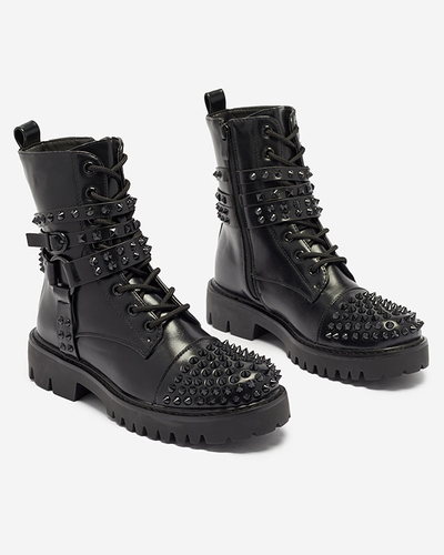 Schwarze Damenstiefel mit Nieten Fioppo - Schuhe