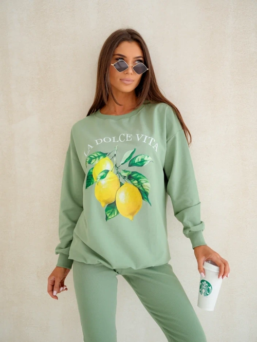 Royalfashion Котоновий жіночий комплект з лимонним світшотом та легінсами