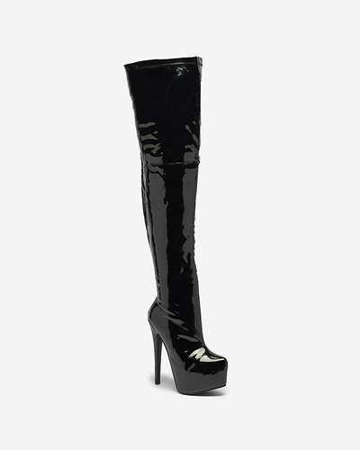Lackierte Damenstiefel in Schwarz Leccie- Footwear
