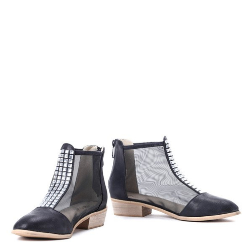 Czarne botki z siatki - Obuwie