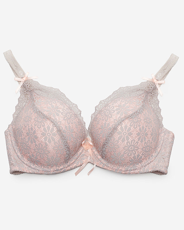Rosa-grauer Damen-Spitzen-BH - Underwear