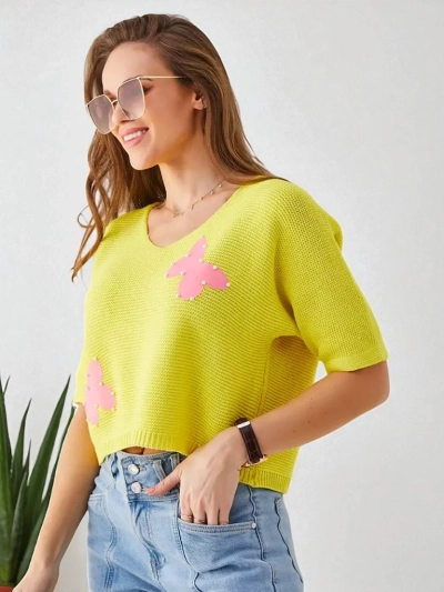 Royalfashion Baumwolle Damen Kurzpullover mit Schmetterlingen