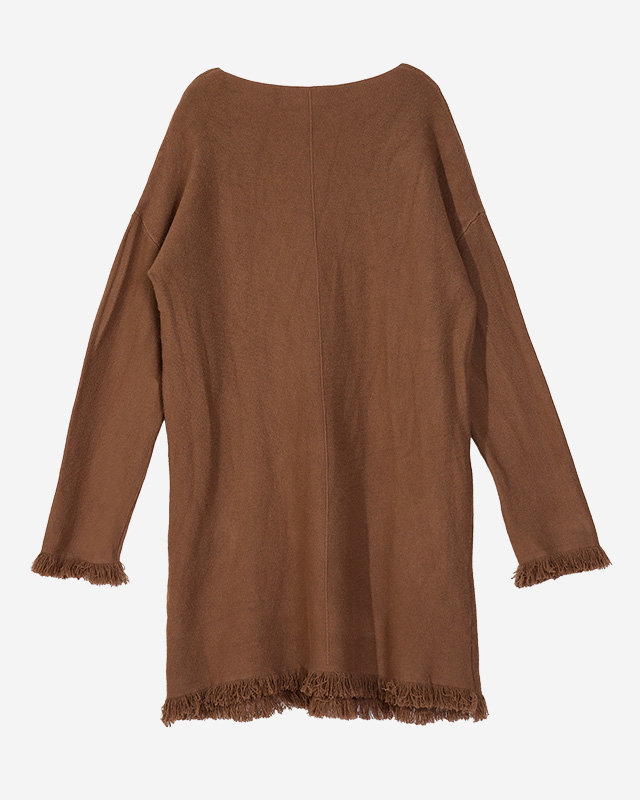 Brauner Damen-Tunika-Pullover mit Fransen - Kleidung