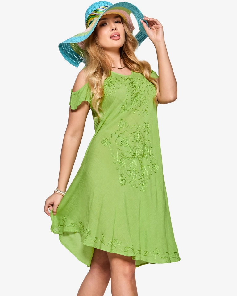 Grünes Damen-Strandrockkleid mit Stickerei - Kleidung