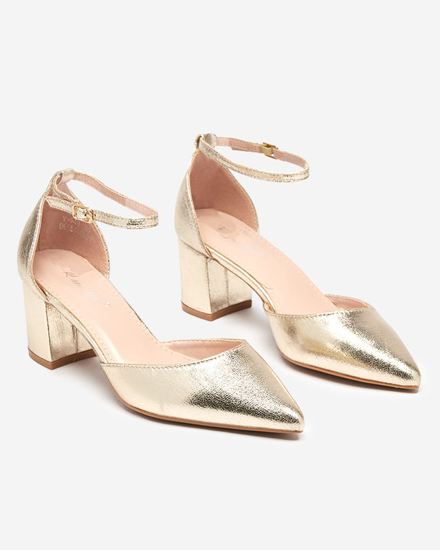 Damensandalen auf niedrigem Pfosten in goldener Farbe Nerola - Schuhe