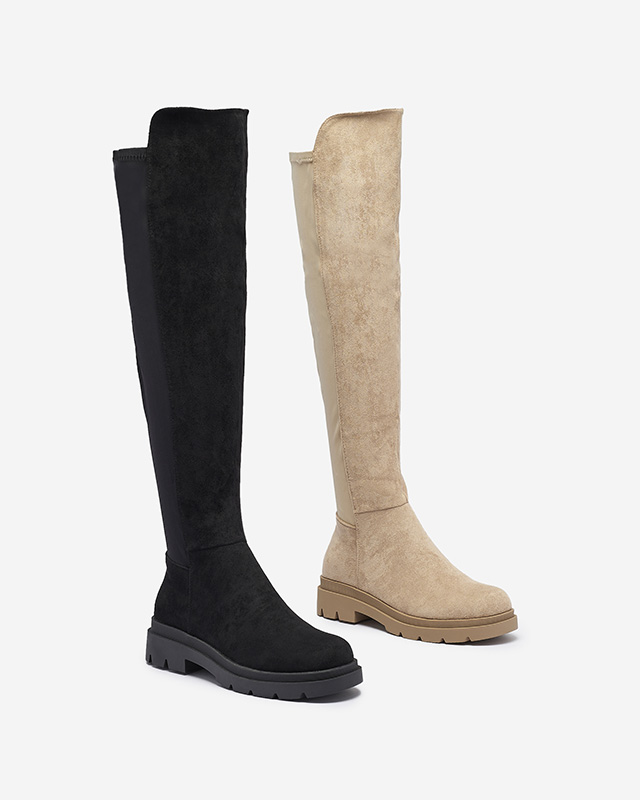 Hellbraune kniehohe Damenstiefel aus Ökowildleder Vexis - Footwear