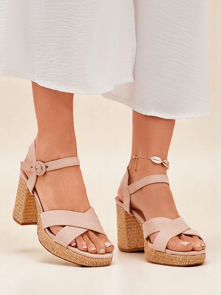 Damen Sandalen Royalfashion AURELIA beige mit Blockabsatz Wildleder