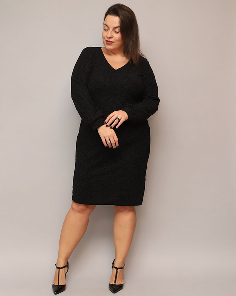 Royalfashion Glitzerndes Damenkleid vor dem Knie in schwarz PLUS SIZE