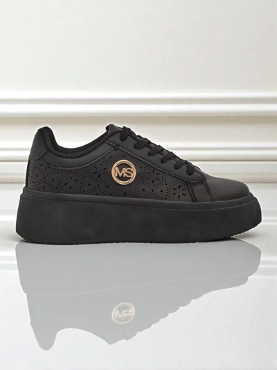 Damen Plateau Sneakers Perseida Royalfashion Schwarz Öko-Leder