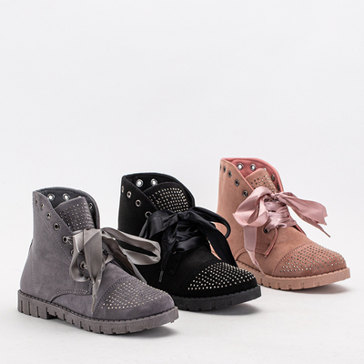 Schwarze Damen-Stiefeletten geschnürt mit Schleife mit Zirkonia Segadi - Schuhe