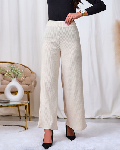 Royalfashion Creme Weite Rippenhose für Damen