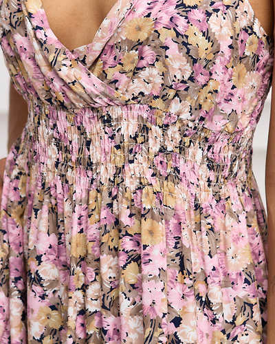 Damen-Sommerkleid in Rosa und Beige mit Blumen - Kleidung