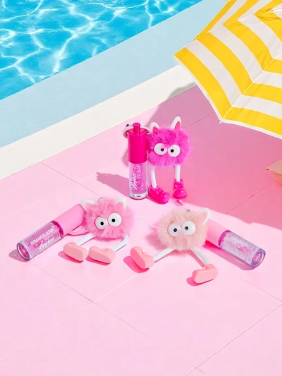 Lipgloss für Kinder mit einem flauschigen Monster Dunkelpink