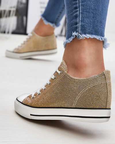 Goldene Damen-Sneakers auf einem versteckten Anker mit glänzendem Faden Seggat- Footwear
