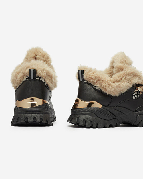 Жіночі спортивні туфлі з хутром чорного кольору Reyma- Взуття