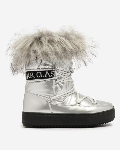 Royalfashion Silberne Schlupfstiefel a'la Schneestiefel für Frauen Efilayla