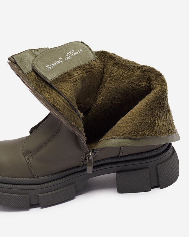 Isolierte dunkelgrüne hohe Damenstiefel Slovys- Footwear