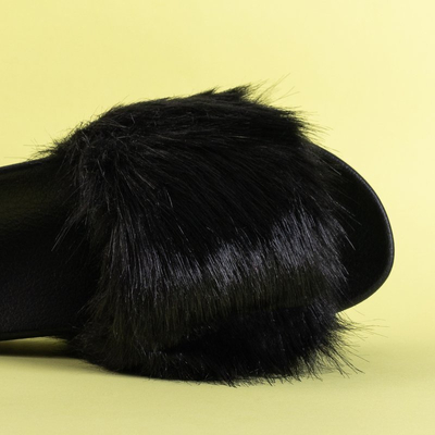Schwarze Damen Slipper mit Fell Lorina - Schuhe