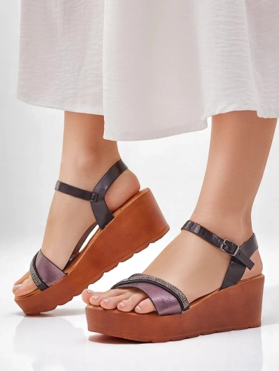 Royalfashion Damen-Wedgesandalen mit Strasssteinen und Glitzer Aurora Glow