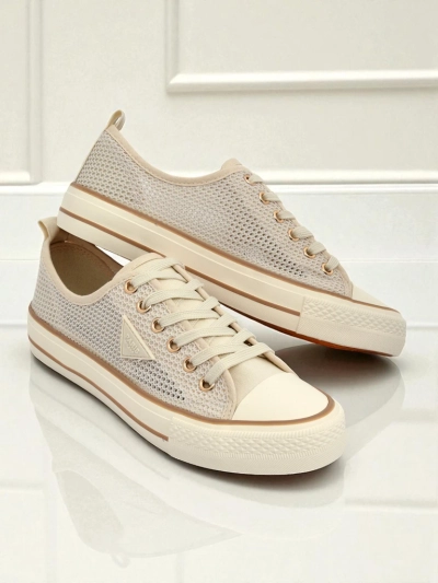 Aurelia Beige - Damen Stoff-Sneakers mit flacher 3 cm Sohle