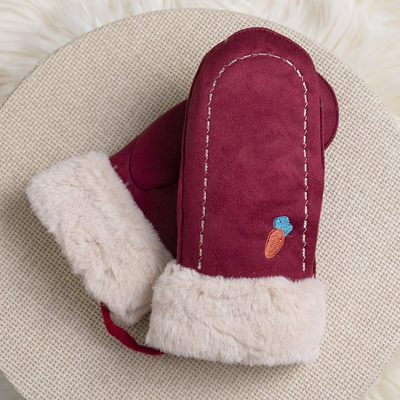 Kastanienbraune Kinderhandschuhe an einer Schnur und Handschuhe - Handschuhe