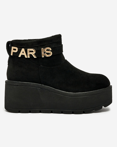 Royalfashion Schwarze Damenstiefel a'la Schneestiefel mit Ornament Parisela