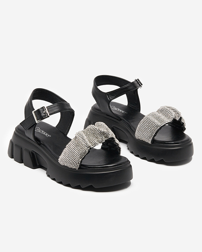 Schwarze Damensandalen mit Zirkonias Pokio- Footwear