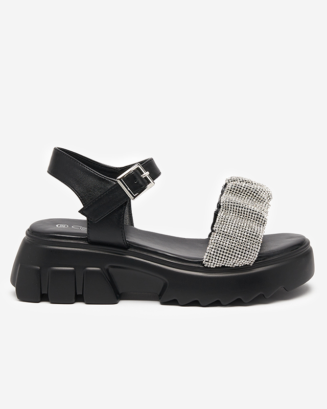 OUTLET Schwarze Damensandalen mit Zirkonias Pokio- Footwear