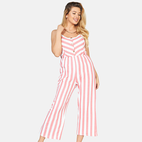 Rot-weißer, lang gestreifter Damen-Jumpsuit - Kleidung
