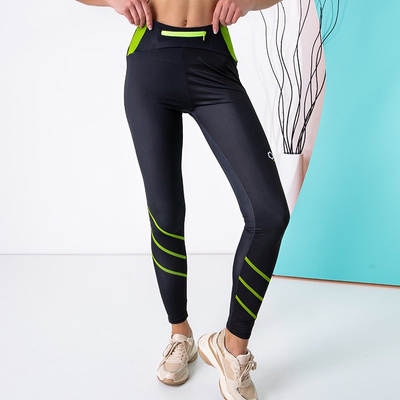 Schwarze Leggings mit grünen Einsätzen - Kleidung