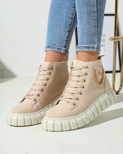 Cremefarbene Damen-Schnürstiefel mit Verzierungen Tamti - Schuhe