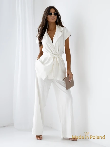 Damen Hose Ecru Livia Palazzo - italienischer Stil, luxuriöser Stoff