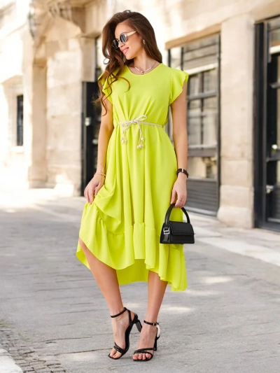 Royalfashion Damen-Midikleid mit Rüschen und kurzen Ärmeln