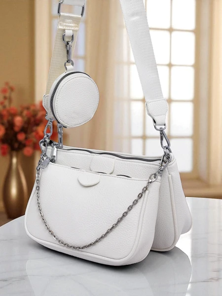 Aurelia Bianca – Kleine weiße Damenhandtasche aus Öko-Leder mit Kette