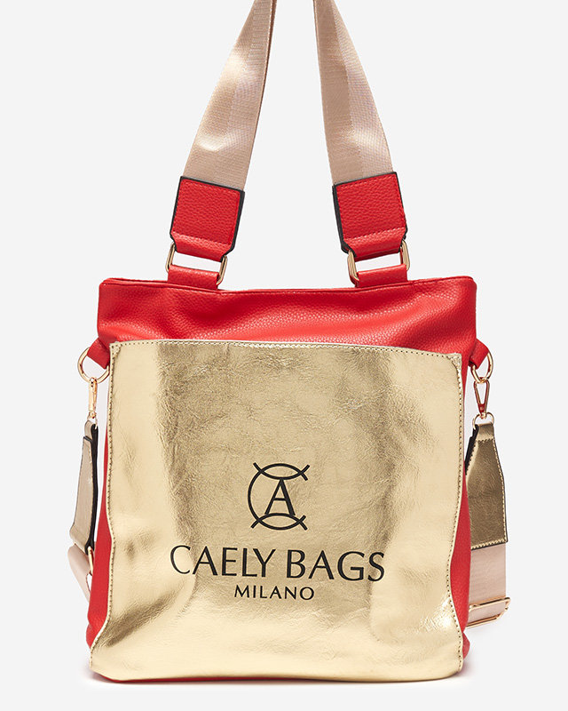 Mittelgroße Damenhandtasche aus Kunstleder in Rot und Gold - Accessories