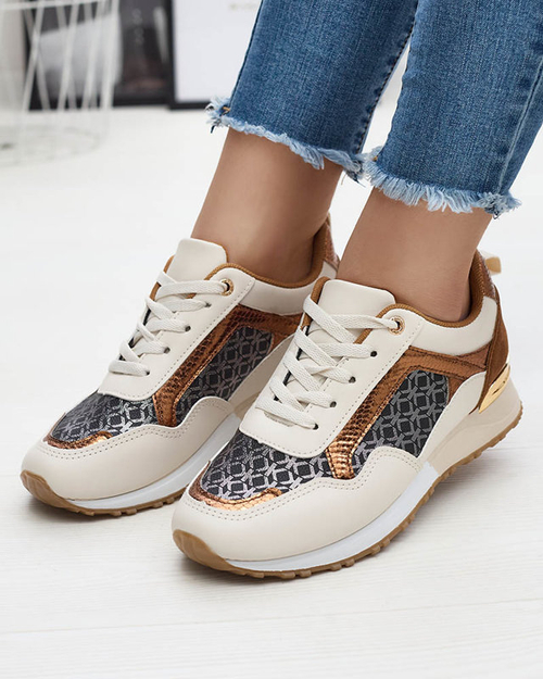 Жіночі бежево-коричневі спортивні кросівки на шнурівці Mnerio- Footwear