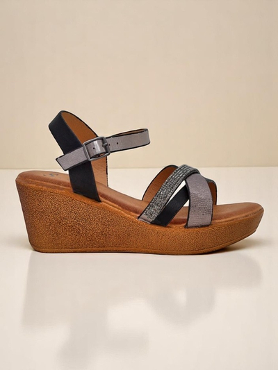 Royalfashion Damen-Wedgesandalen mit Strasssteinen und Glitzer Glittera