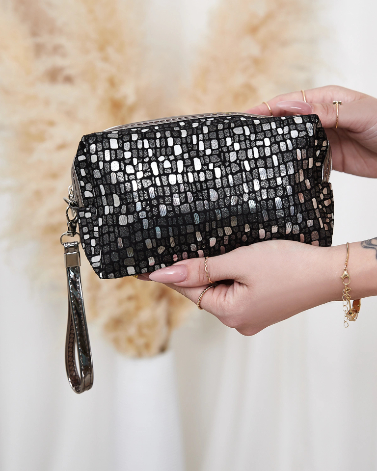 Royalfashion Gemusterte, glänzende Damen-Kosmetiktasche in Schwarz